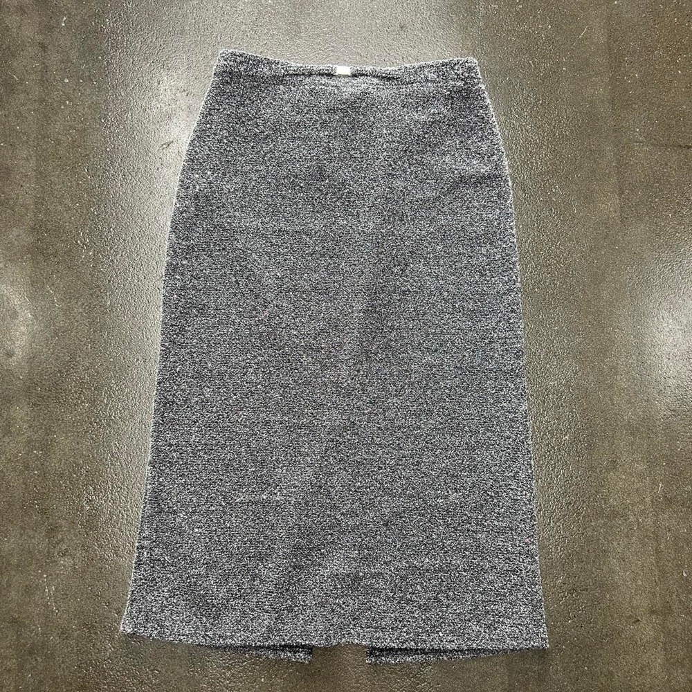 Vintage 90s Kathie Lee Collection Grey 32" Medium Polyester Midi Slit Back Skirt